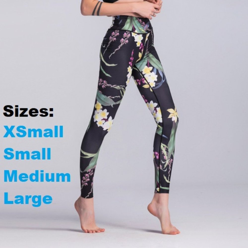 Black Leggings with Floral Pattern Design
